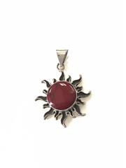 STERLING SILVER 925 SUN PENDANT RED STONE 18.5G (NJL022251